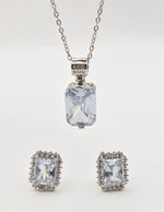 radiant_glamour_silver_set fine silver jewellery set with radiant cut pendant necklace and stud earrings, gift for her jewelry montreal