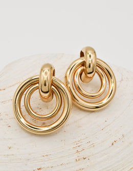 radiant orbit gold earrings women with triple hoop design, trendy canadian jewellery gift for her