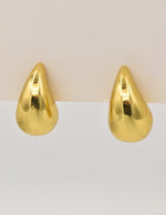 Sleek polished teardrop gold earrings front view
