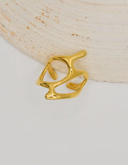 Modern sculpted gold ring with open abstract design, adjustable women’s jewellery Canada