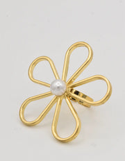 Golden floral loop promise ring with centred white pearl