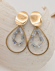 gold drop shaped dangly earrings with baguette crystals, elegant canadian jewellery gift for her