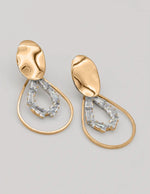 gold dangly earrings with unique crystal drop frame, stylish montreal minimalist jewellery for women