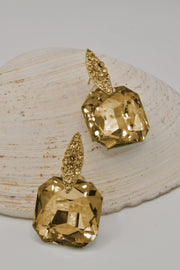 champagne gemstone hypoallergenic earrings with faceted square design and crystal stud top – Canadian jewellery gift for women