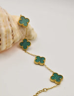 goden_clover_bracelet_with_green_stone_links_artificial_jewelry_canada

