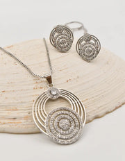 sparkling silver leaf swirl necklace and earrings set from asian jewelry store, trending clean girl jewelry 2025 in Canada