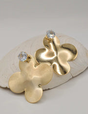 floral shaped golden earrings with clear gemstone stud, statement earrings canada
