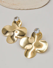 golden floral earrings with diamond inspired studs, montreal minimalist jewelry gift