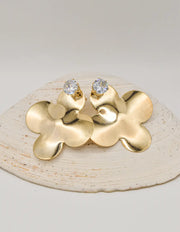 montreal minimalist golden flower earrings with sparkling stone, gift for her jewelry