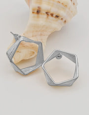 silver hexagon earrings for women geometric wire minimalist jewellery canada stylish montreal earrings affordable gift for her