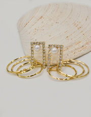 stylish gold dangling earrings with pearl accents and cubic zirconia frame, perfect clean girl jewelry 2025 Canada