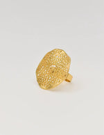 Open petal design of adjustable gold-plated wedding band ring