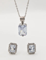 radiant_glamour_silver_set fine silver jewellery set with radiant cut pendant necklace and stud earrings, gift for her jewelry montreal