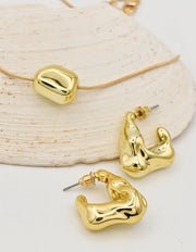 gold modern baguette necklace set with abstract hoop earrings, Montreal minimalist jewelry gift for her Canada