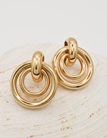 radiant orbit gold earrings women with triple hoop design, trendy canadian jewellery gift for her