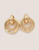 gold earrings women featuring layered circular hoops, montreal minimalist jewelry for everyday wear