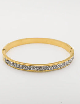 Gold charm bracelet with silver pave crystals