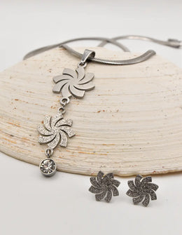 silver swirl sparkle pendant necklace with matching stud earrings canada