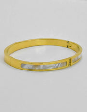 Spiritual bracelet with pearl accents and luxe hinge