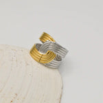 two_tone_adjustable_ring_side_profile_silver_and_goden_layered_band_ring_modern_canadian_jewelry